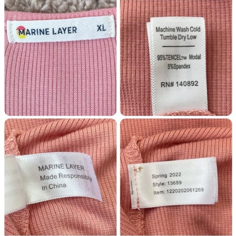 Marine Layer Dusty Pink Lexi Rib Crew Tee Stretch Tencel Long Sleeve Size XL - Picture 10 of 16